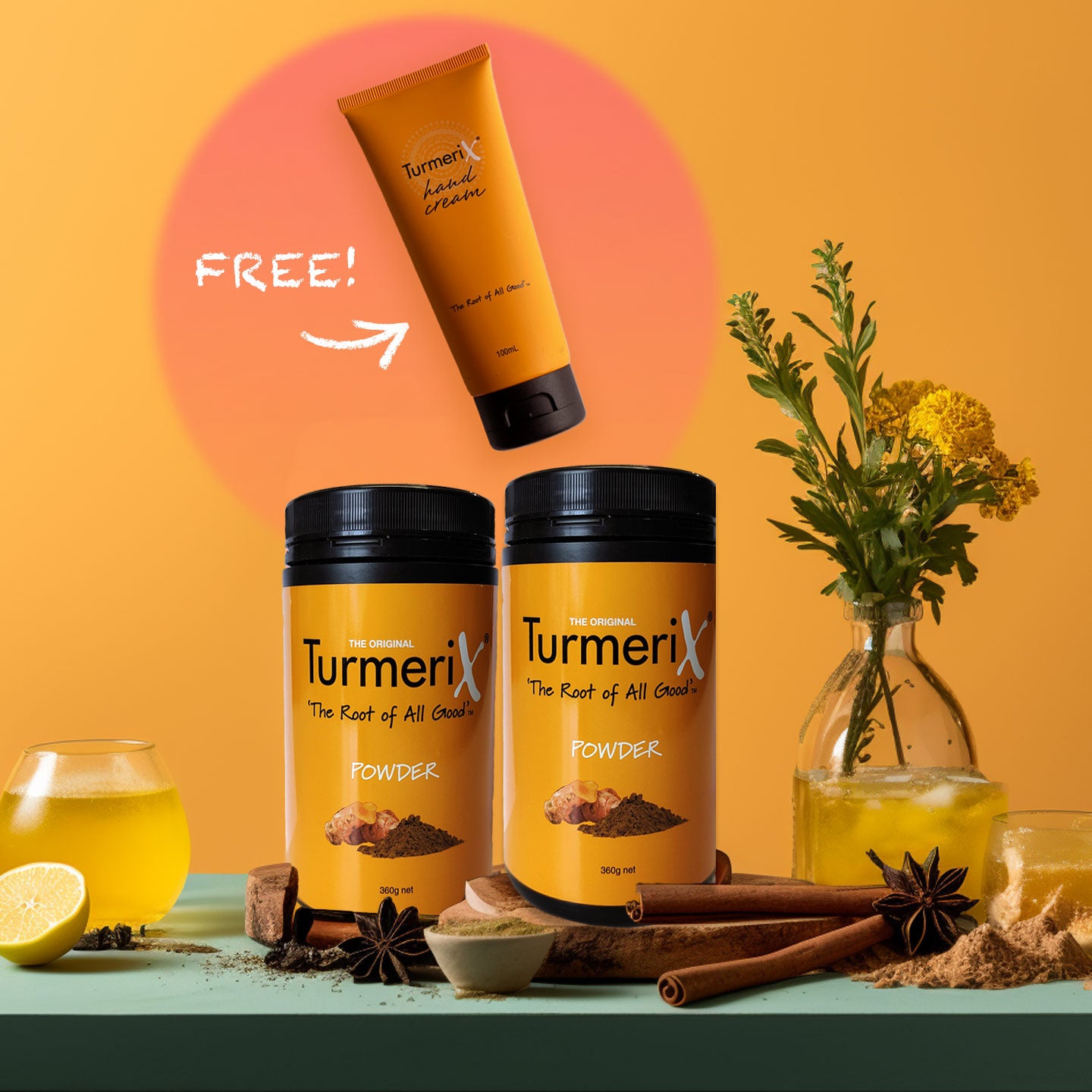 
                  
                    Free Hand Cream |  2 Pack | TurmeriX® Powder 360g Tub
                  
                