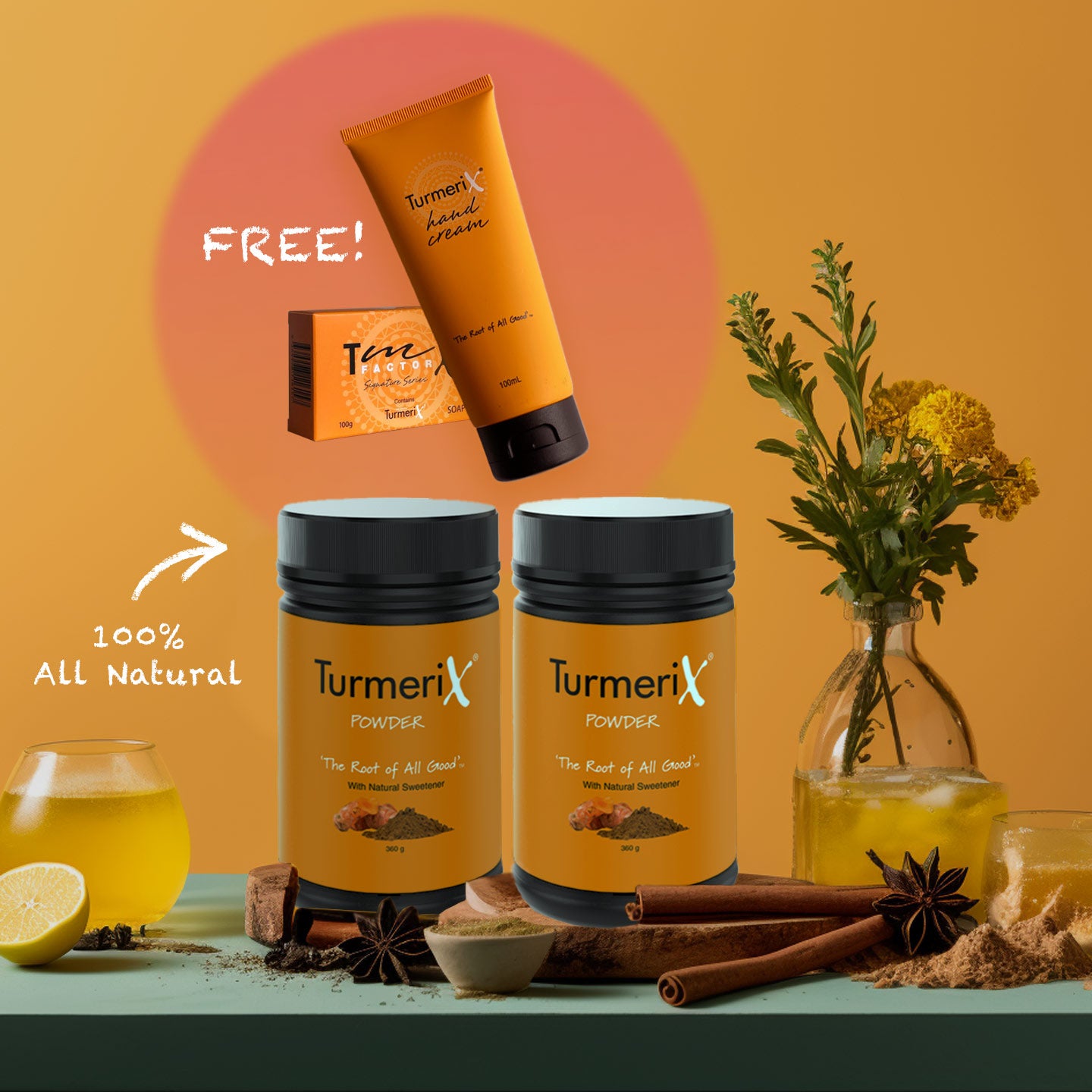 
                  
                    Dipper's Deal - Free Hand Cream,  Free Soap, & 5% OFF |  2 Pack | TurmeriX® Powder 360g Tub
                  
                