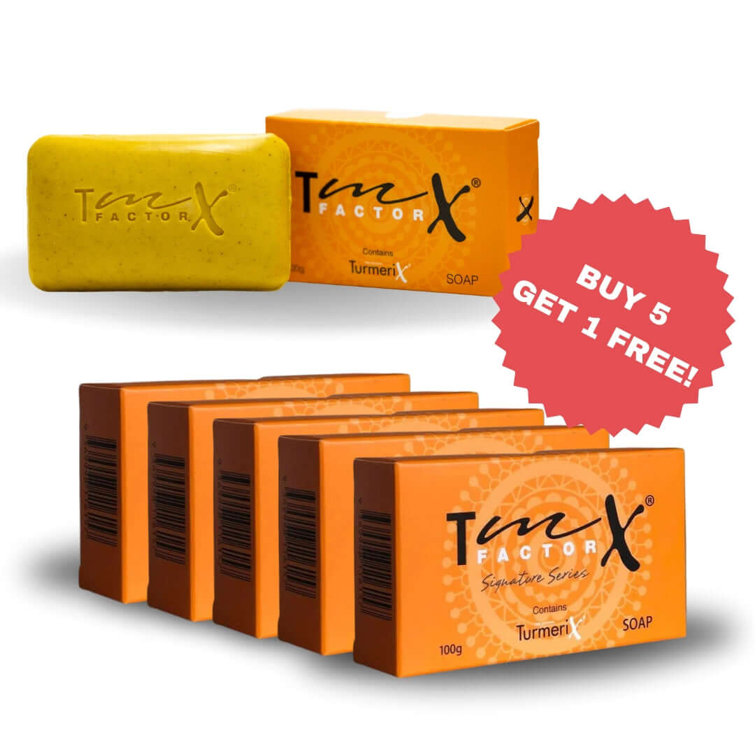 TmX Factor turmeric soap bar lathered on skin