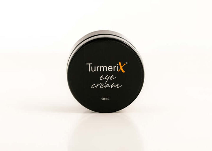 TurmeriX Eye Cream 50ml jar with black lid and gold branding